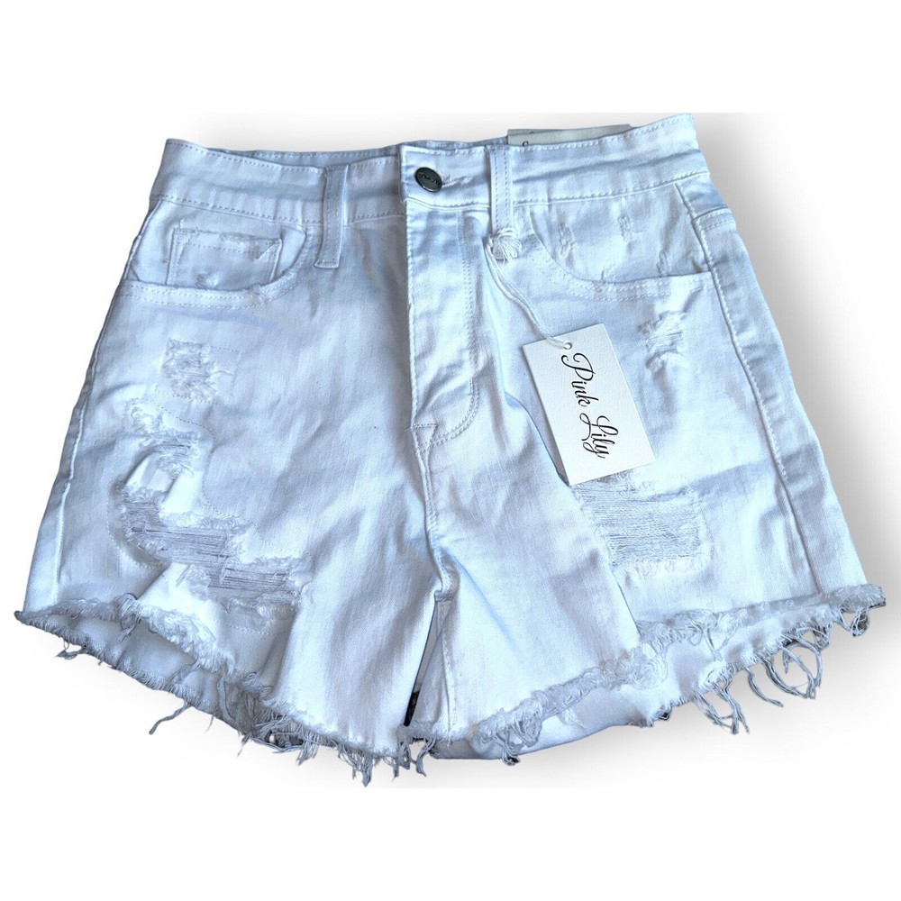 Pink Lily Boutique Women's Small White Distressed Cut Off Jean Shorts